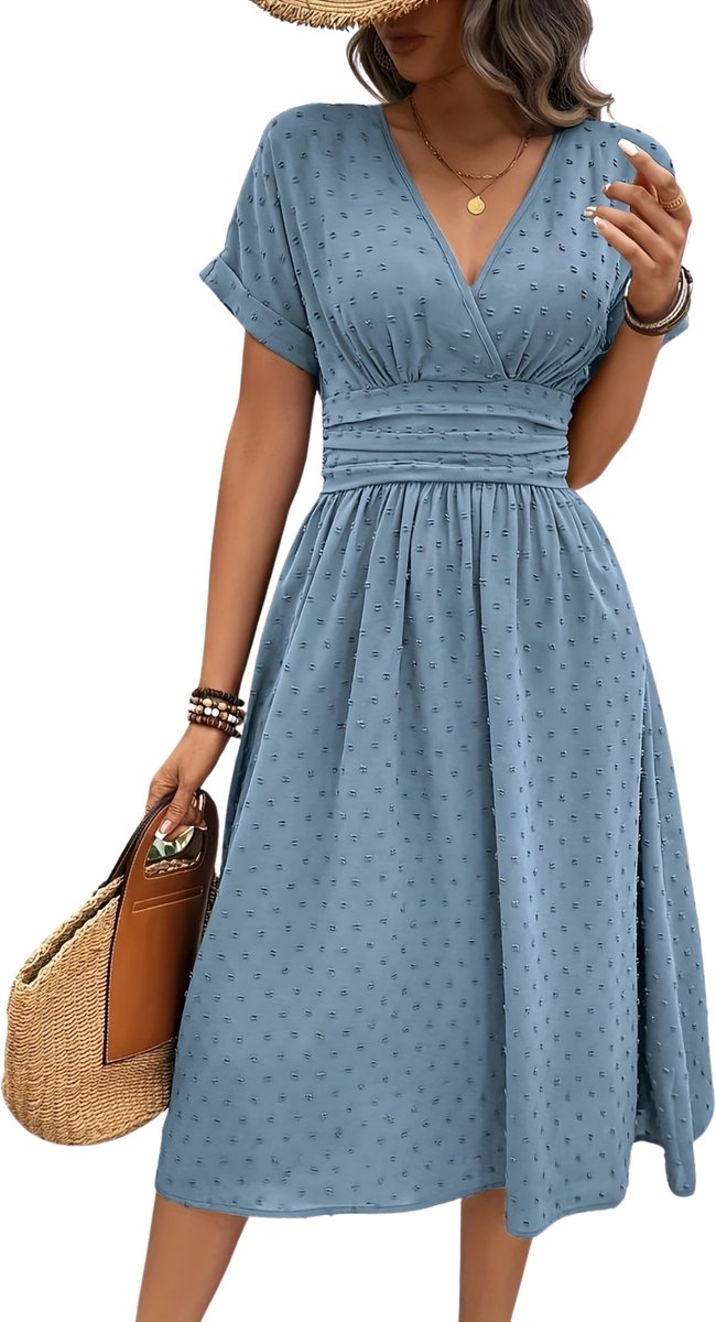 Currero Zomerjurk Dames Zomerjurken Volwassenen Vrouwen Midi Jurk Ibiza Stijl Sundress Dress Zeeblauw M