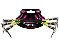 Ernie Ball Patchkabel - 3-Pack - Haaks/Haaks - 15 cm - Zwart - Dubbelgeleider - Meervoudige Afscherming - PVC Mantel