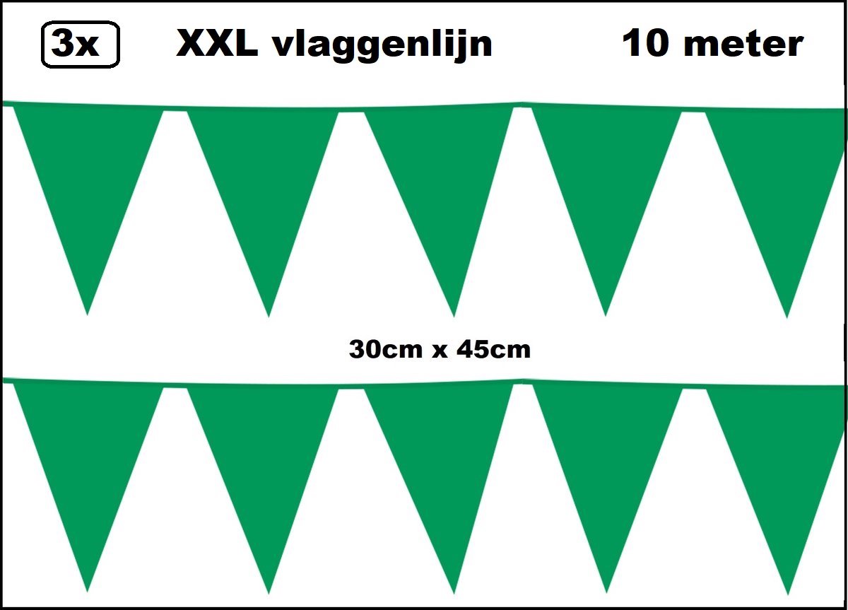 3 stuks XXL Vlaggenlijn groen 30cm x 45cm - Giga vlaglijn themafeest party festival