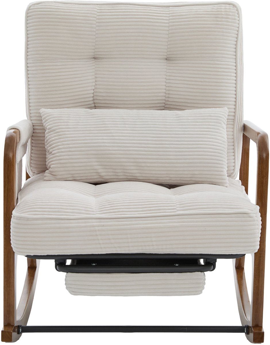 Moderne schommelstoel met voetsteun, babyfauteuil van corduroy met zijvakken, ergonomische vrijetijdsstoel met lendenkussen en verstelbare rugleuning – voor woon-, slaap- en kinderkamer.(beige corduroy)