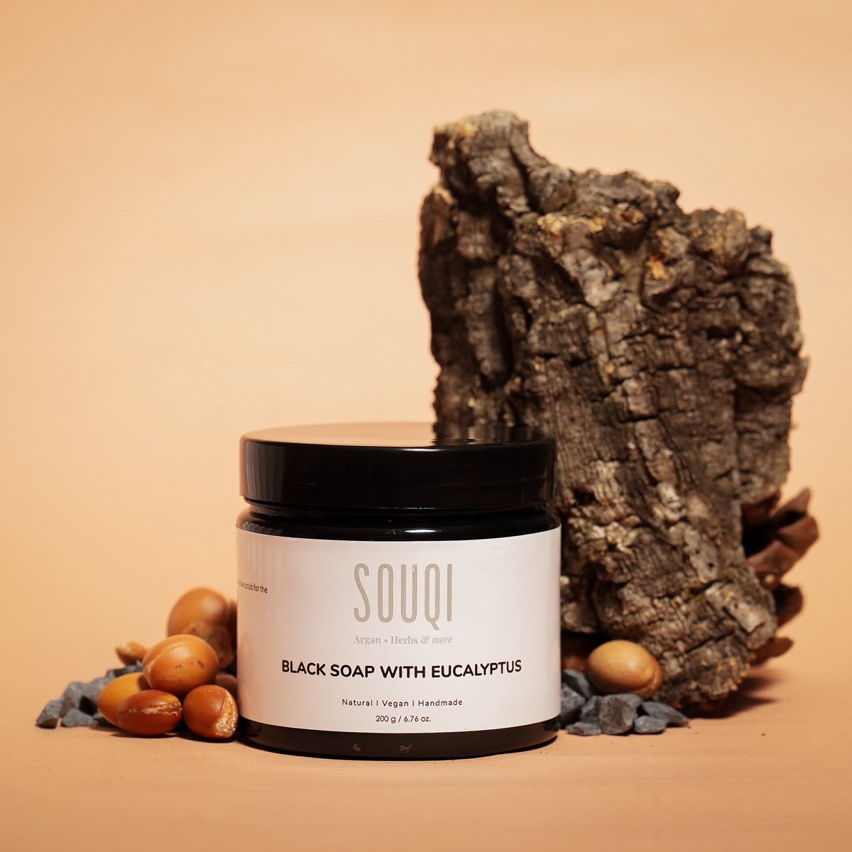 Souqi Zwarte Zeep 200g - Marokkaanse Savon Beldi met Eucalyptus