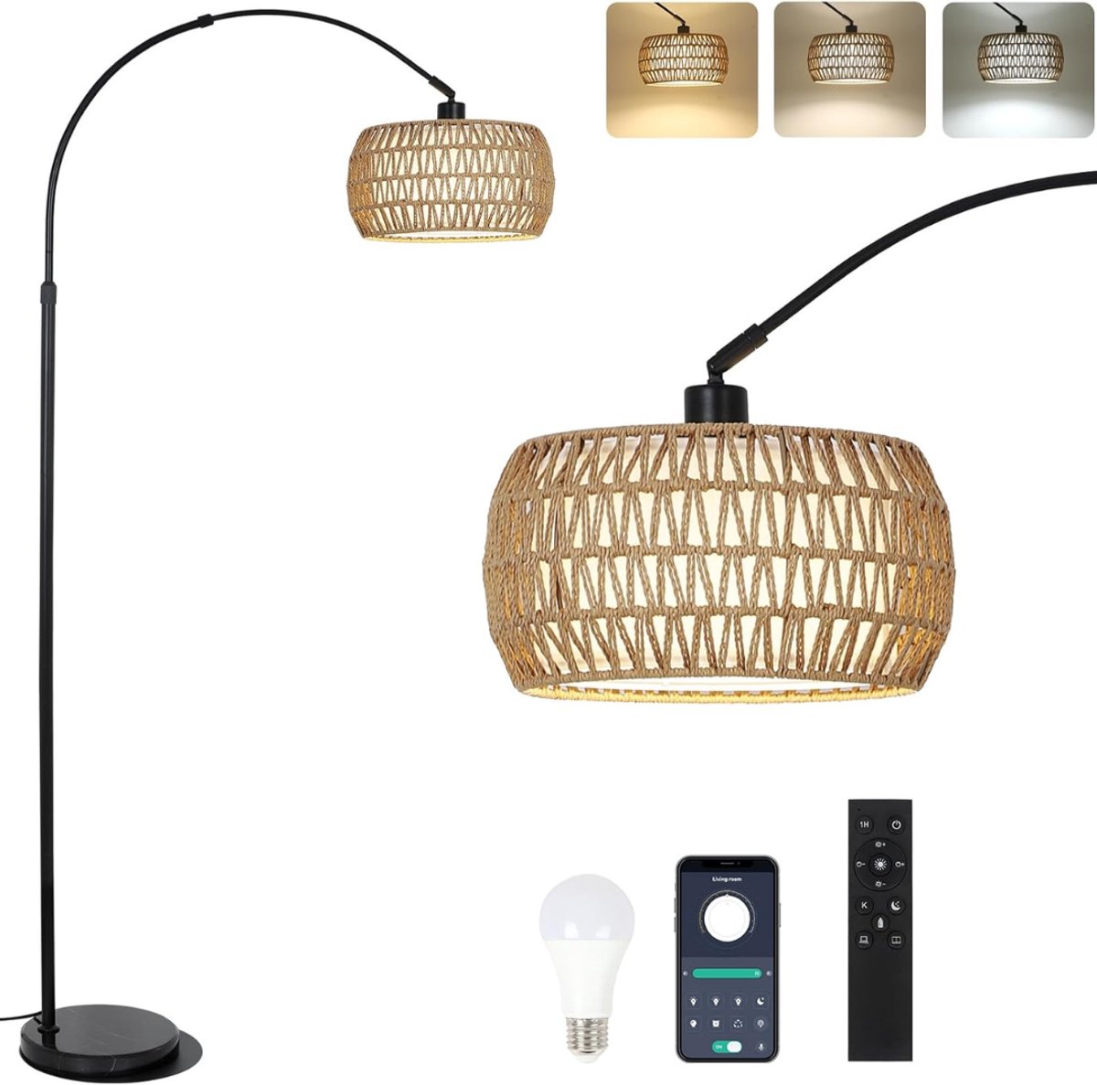 SP® Booglamp - Booglampen Dimbaar - Vloerlamp - Zwart/Beige - 43cm x 33cm x 18cm