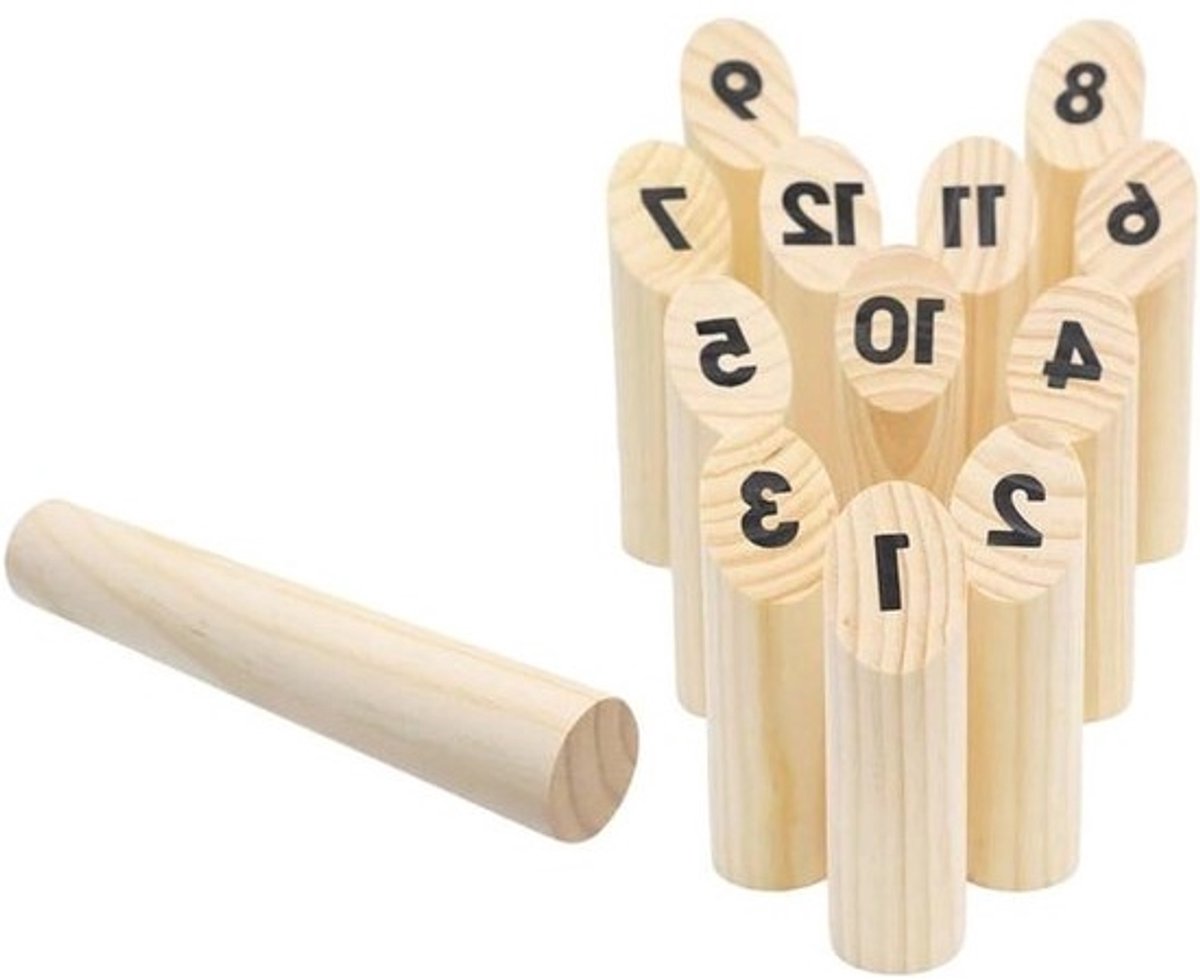 Werpspel Houten Blokken - Tuinspel Feestspel - Buiten Spelen - Genummerde Blokken - 26 x 8.7 x 15.7 cm - Houtkleur