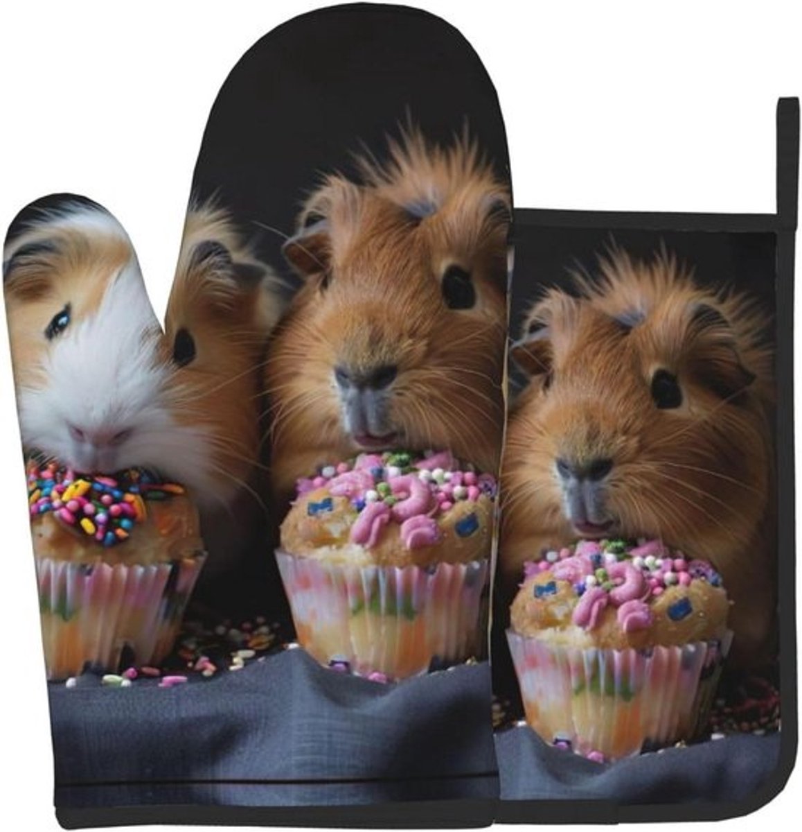 Ovenwanten en Pannenlap - Keukenhandschoenen Hittebestendig - Keuken Bakken Grillen - 2-Delige Set - 28 x 18.5 cm - Zwart