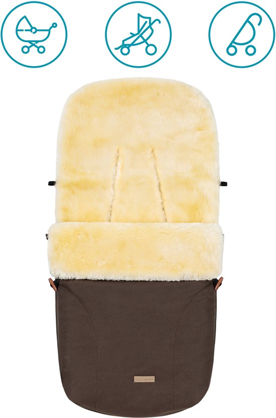 Baby Garden Voetenzak voor Kinderwagen & Buggy - 2 in 1 - 100% Australisch Lamsvacht Medicinaal Gelooid - Wind en waterafstotend - SKADI - Bruin — afbeelding 5
