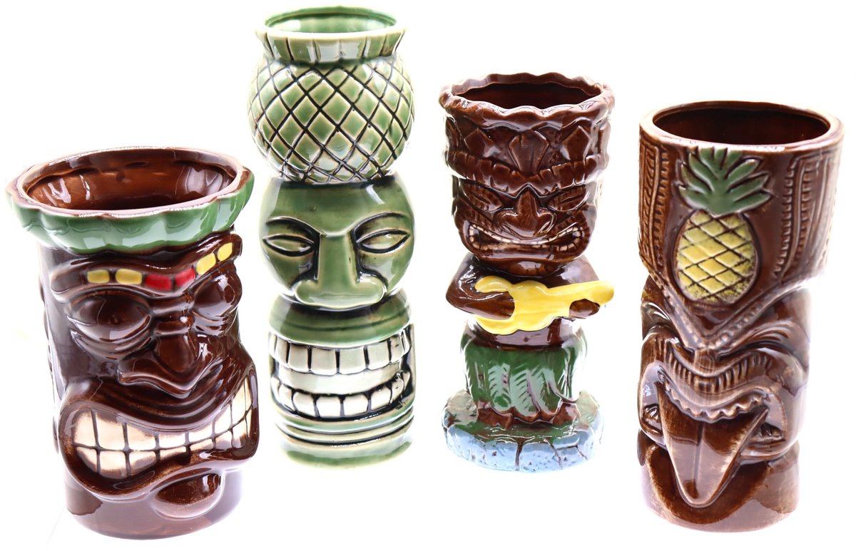 Set van 4 Tiki Tropical Cocktail Glazen - Ceramische Mokken voor Dranken