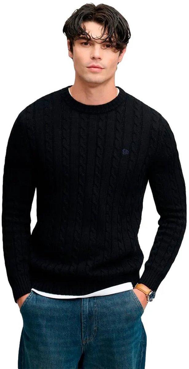 Superdry Cable Knit Trui met normale pasvorm Heren Sweaters Zwart