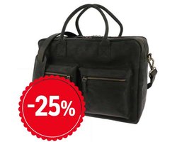 MoreThanHip - Grote werktas met 15,6" laptopvak van mat zwart vintage ecoleer - Sycamore - 41 x 28 x 17 cm