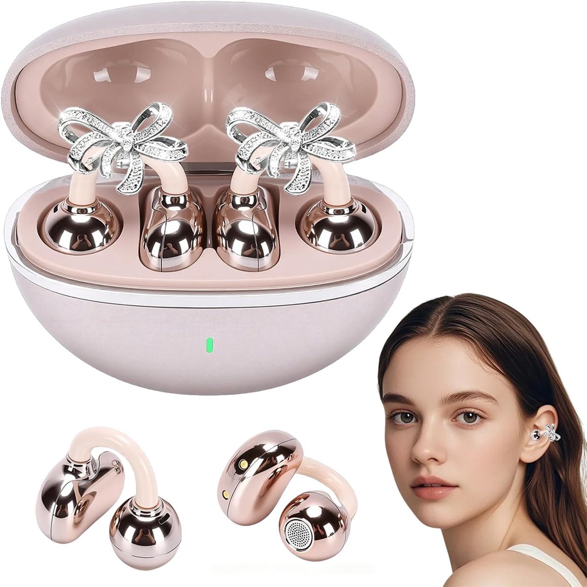 carmdering - stijlvolle clip-Open Ear Oortjes - Oortjes Draadloos - Sport Oordopjes - 5.4 Bluetooth - Clip On - afneembare vlinderoorbellen- Voor sport en kantoor-roze