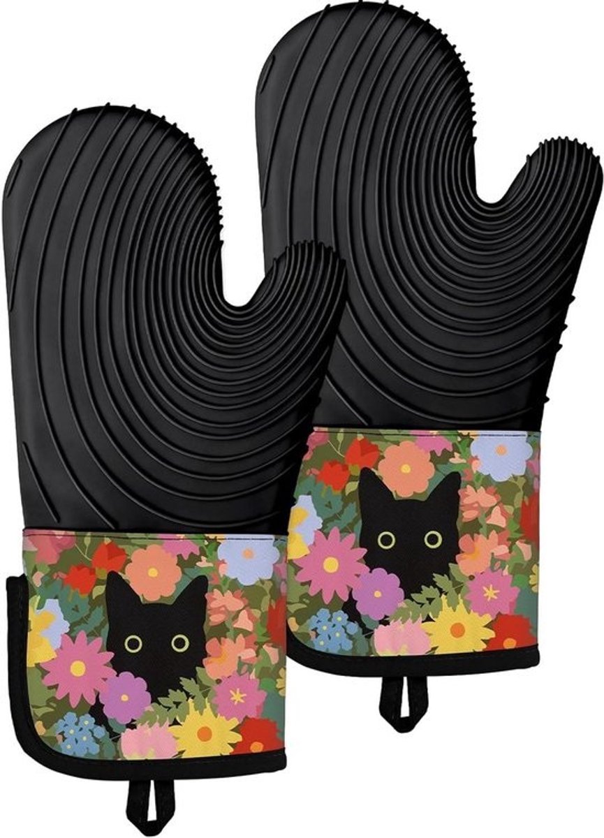 Ovenwanten - Keukenhandschoenen - Hittebescherming - Antislip siliconen - 33 x 175 cm - Zwart
