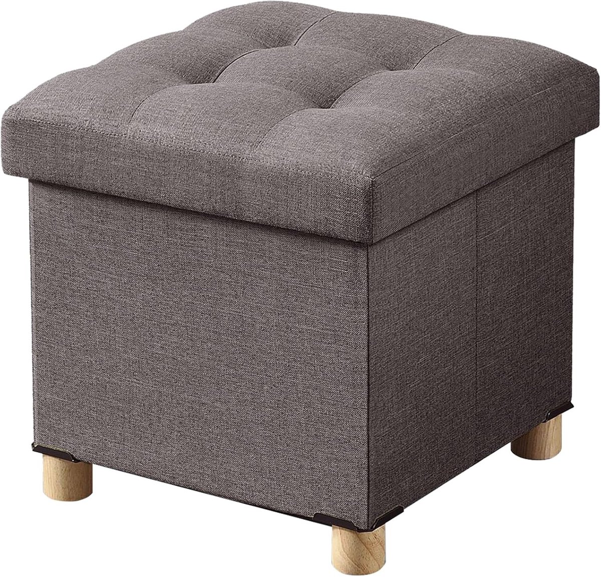 Vouwbare ottoman met houten poten, linnen voetenbank, opbergdoos met elastische sponsvulling, bruin, 38 x 38 x 36 cm - ideaal voor opslag, decoratie en comfort