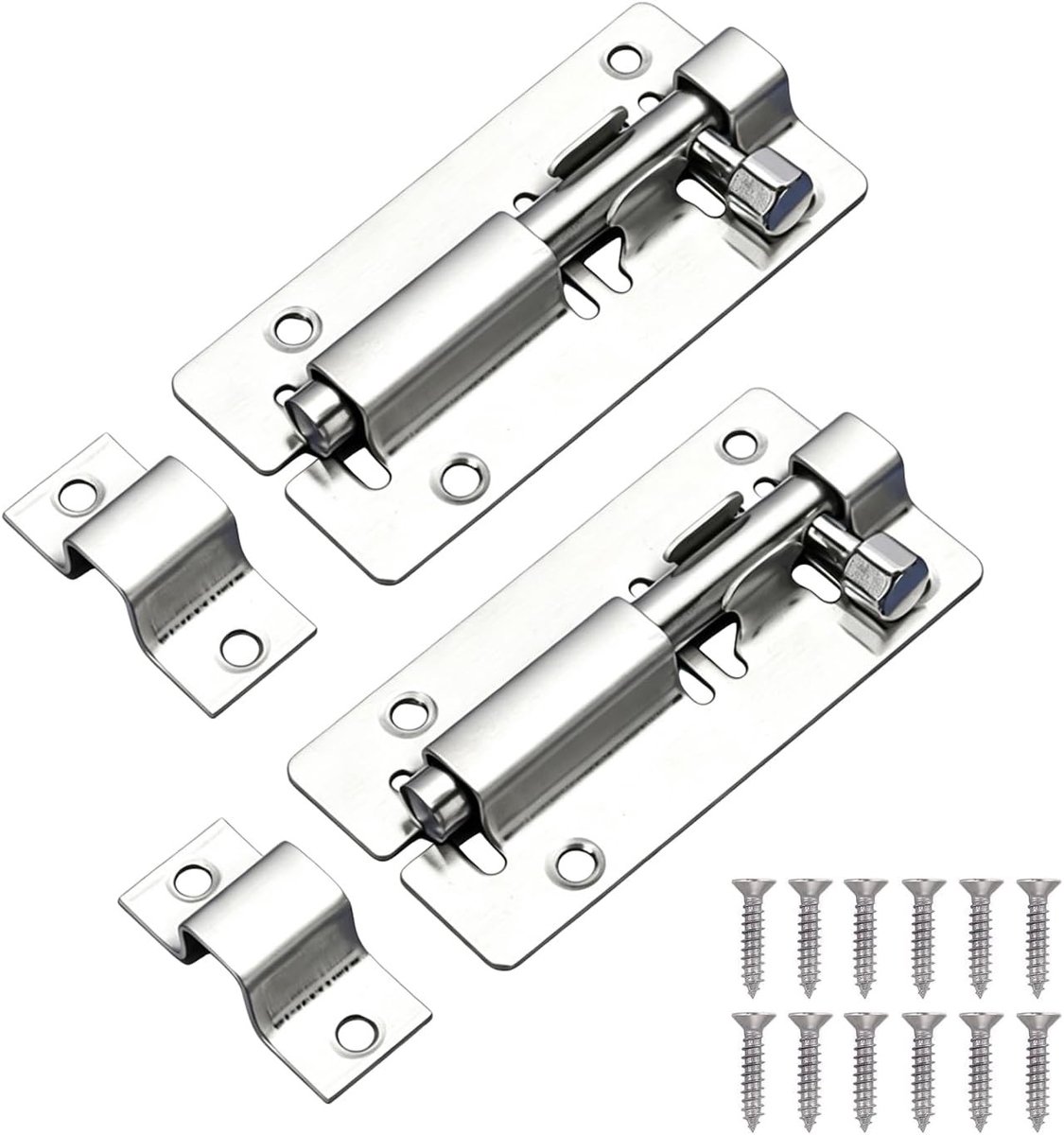 Set van 2 RVS Schuifbouten 75 mm voor Badkamer, Slaapkamer, Toilet en Tuinpoort met Schroeven Inclusief