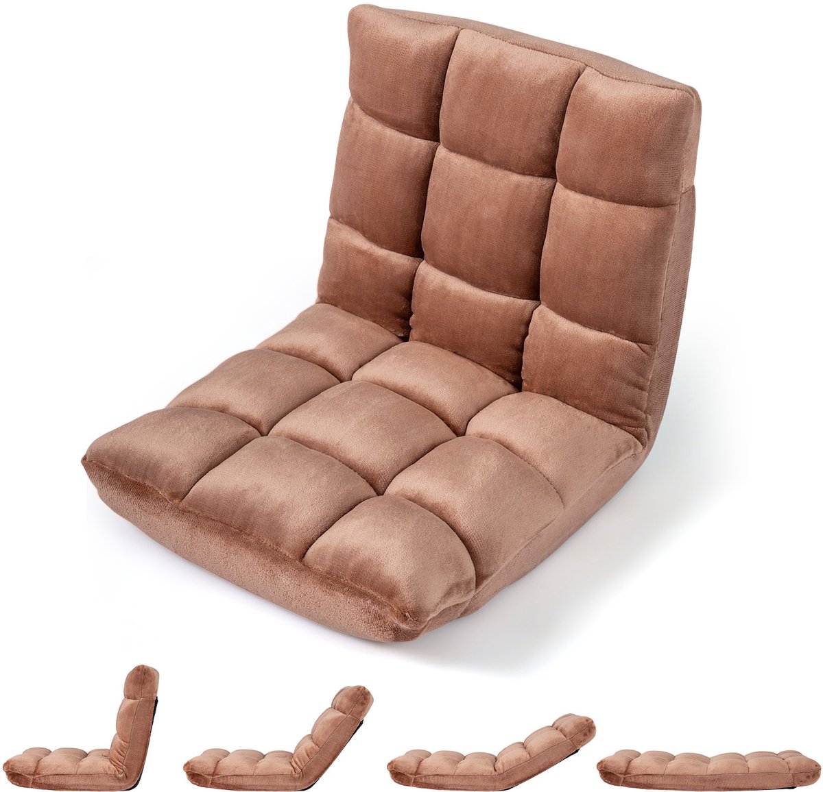 SureDeal® - Vloerstoel - Opvouwbare Flanel Tatami - Verstelbare Rugleuning Standen - 66,5x53x53 cm - Beige