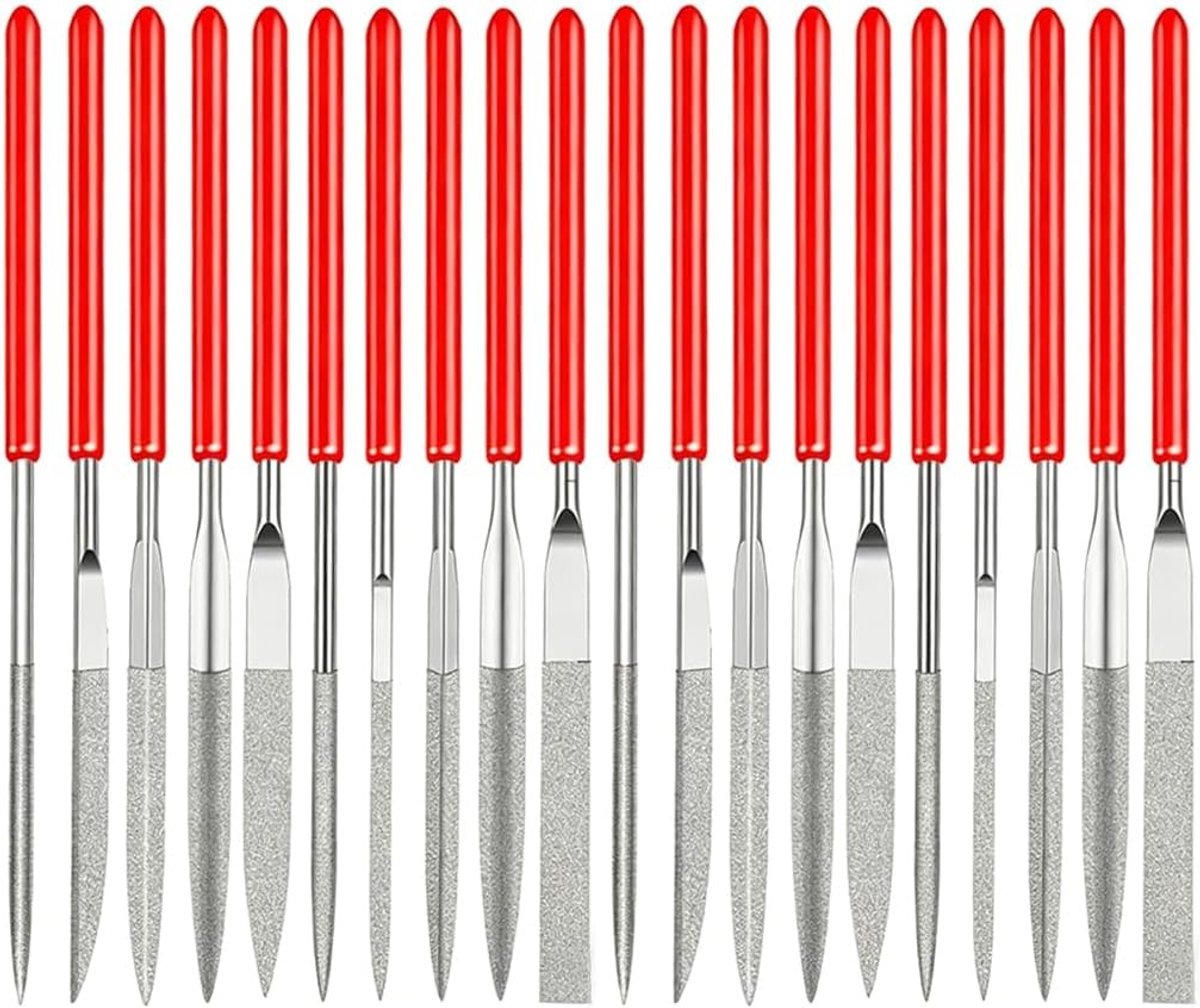 Set van 20 Mini Diamant Vijlensets, 3 x 140 mm, Precisievijlen met Rubber Handvat voor Hout, Metaal, Glas en Keramiek, Perfect voor 3D Printer Accessoires en Fijnwerkzaamheden