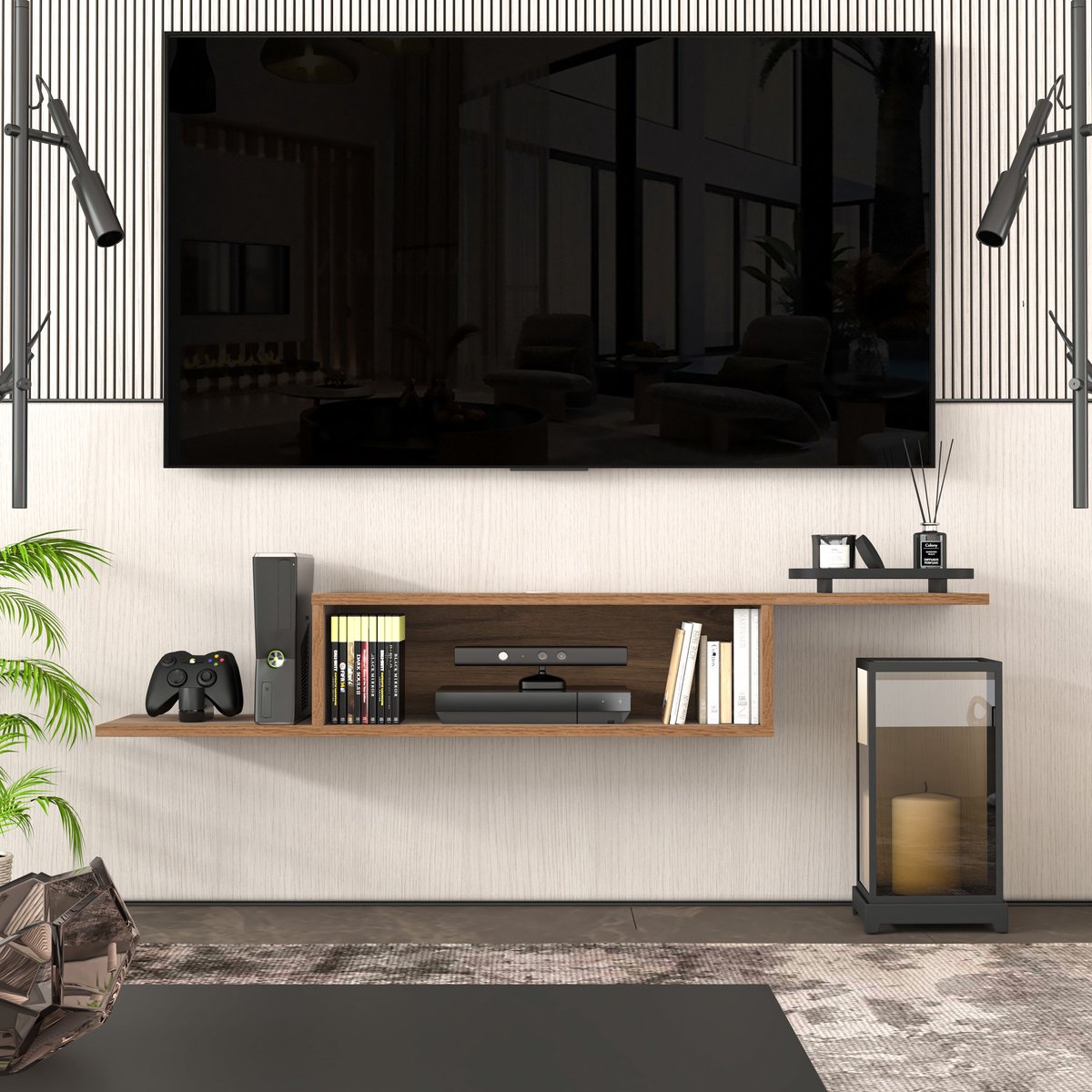 Brandloop Gaia Zwevend tv-meubel - 145 cm - Walnootkleur - Open vak