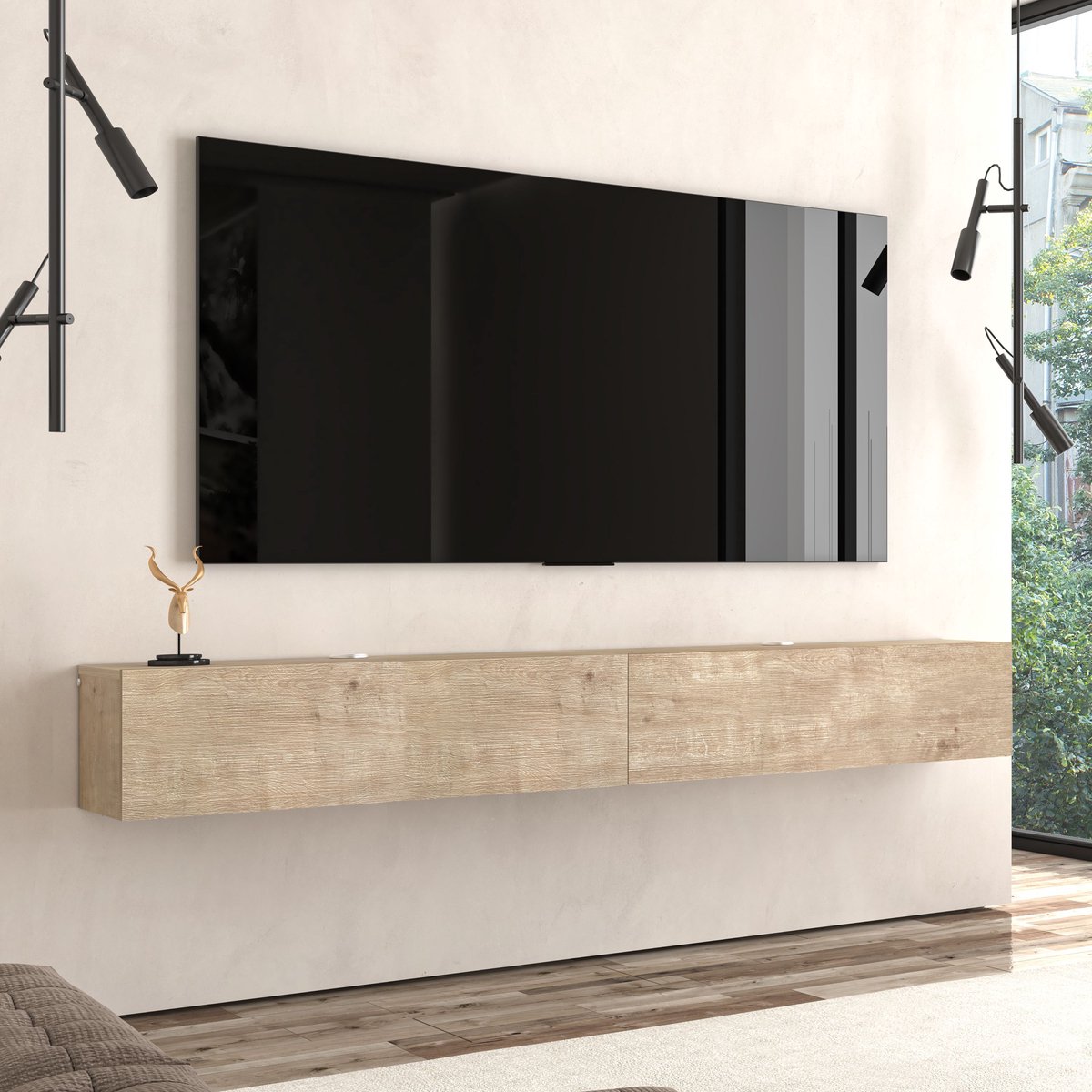 Brandloop Zwevend tv-meubel - 180 cm - 2-delig - Eikenkleur
