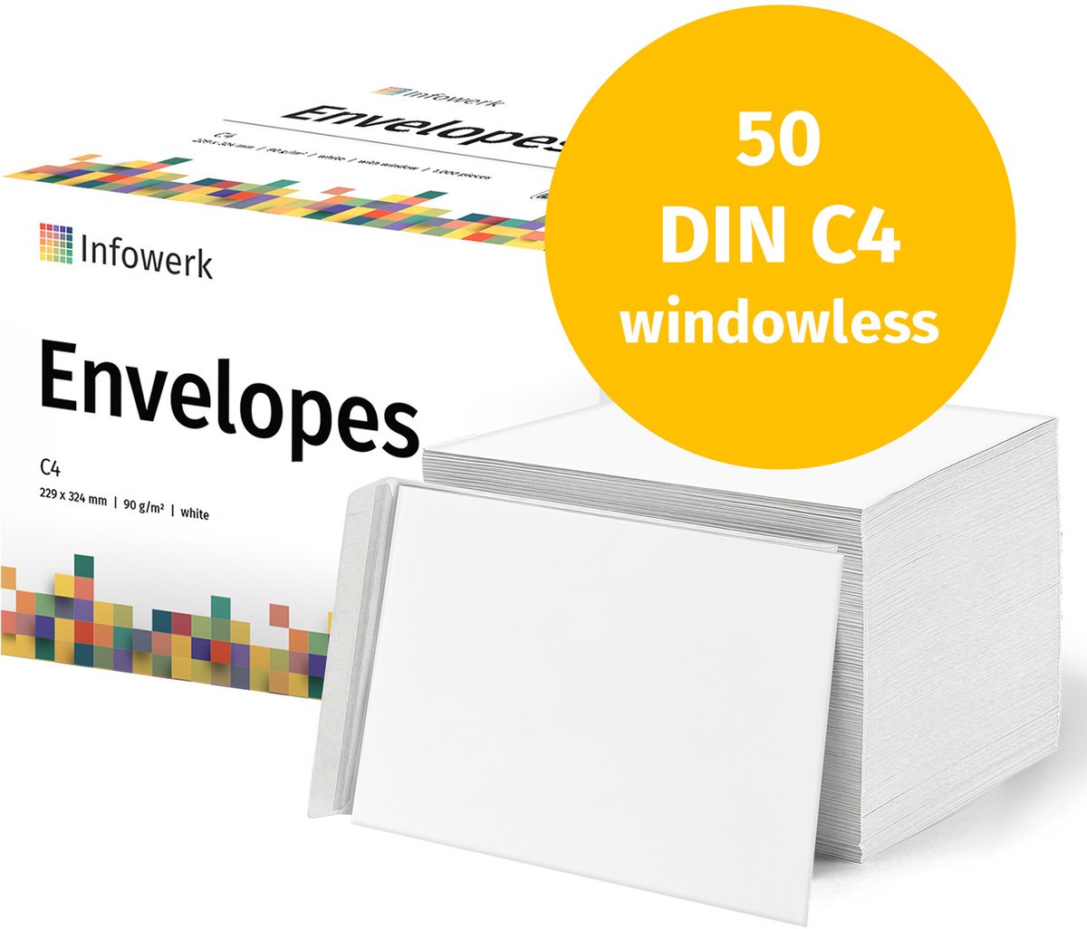 NIEUW: Infowerk Enveloppen zonder venster, DIN C4, onbedrukt, 50 stuks