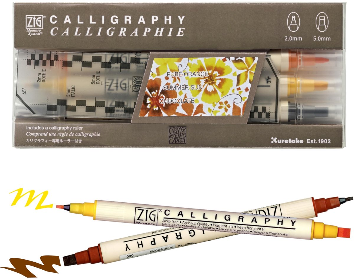 Calligraphy Marker Set - Dual tip pen - Oranje Bruin