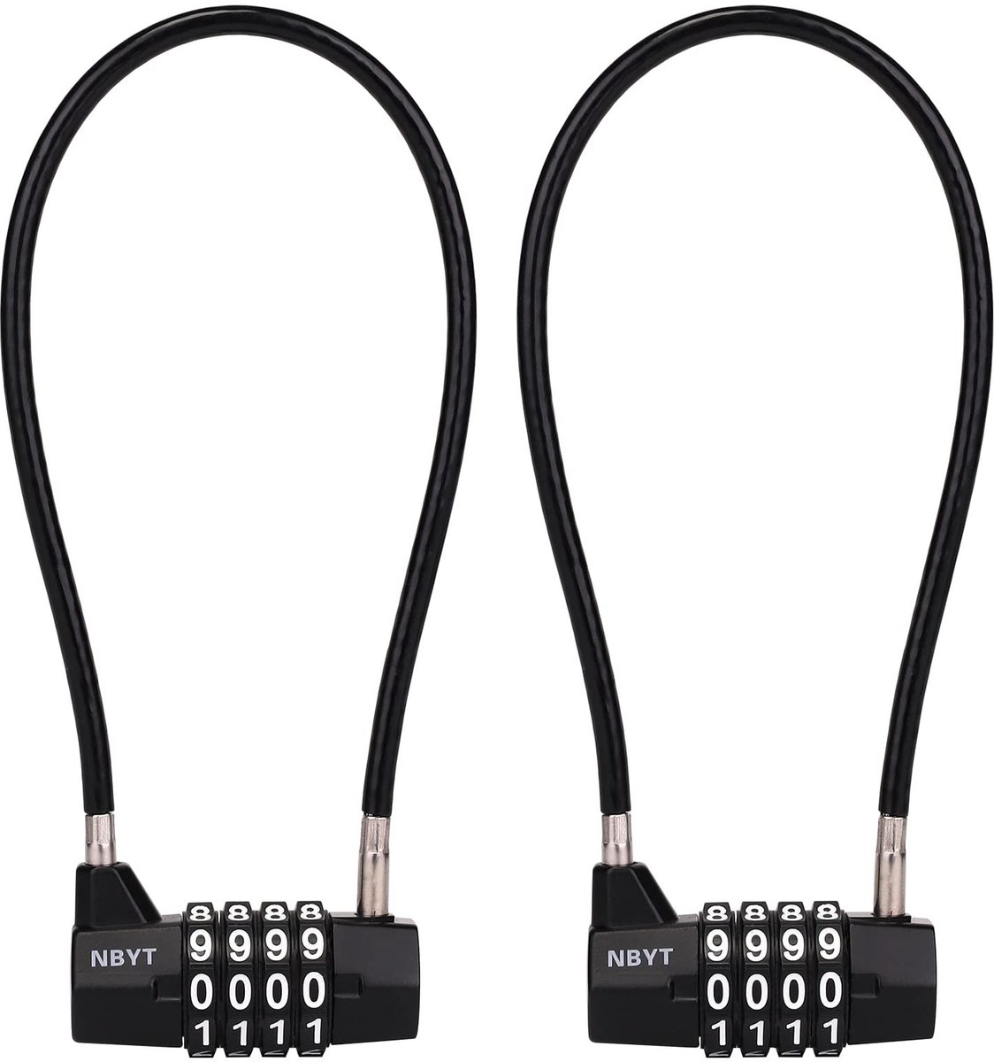 Stalen Kabel Slot met 4 Cijfer Combinatie - Zwart