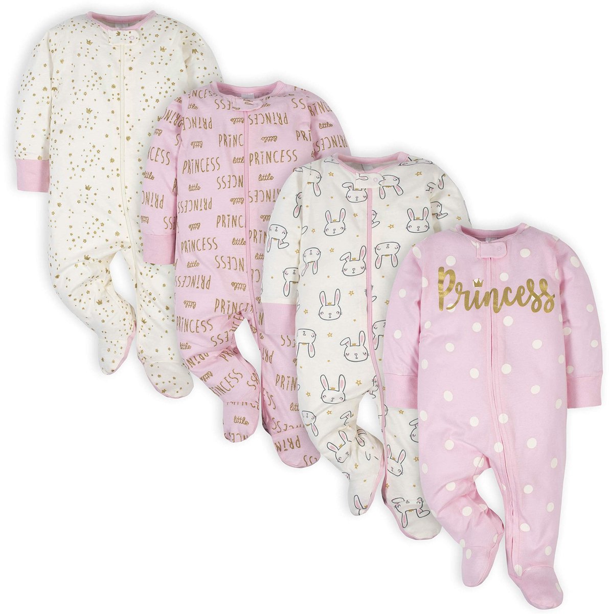 Set van 4 Baby Meisjes Rompers - Katoen - Langsleeve - Voetjes