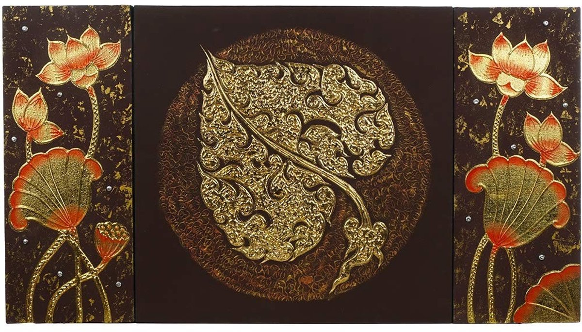 Thai schilderij met goudfolie - 90 x 50 cm