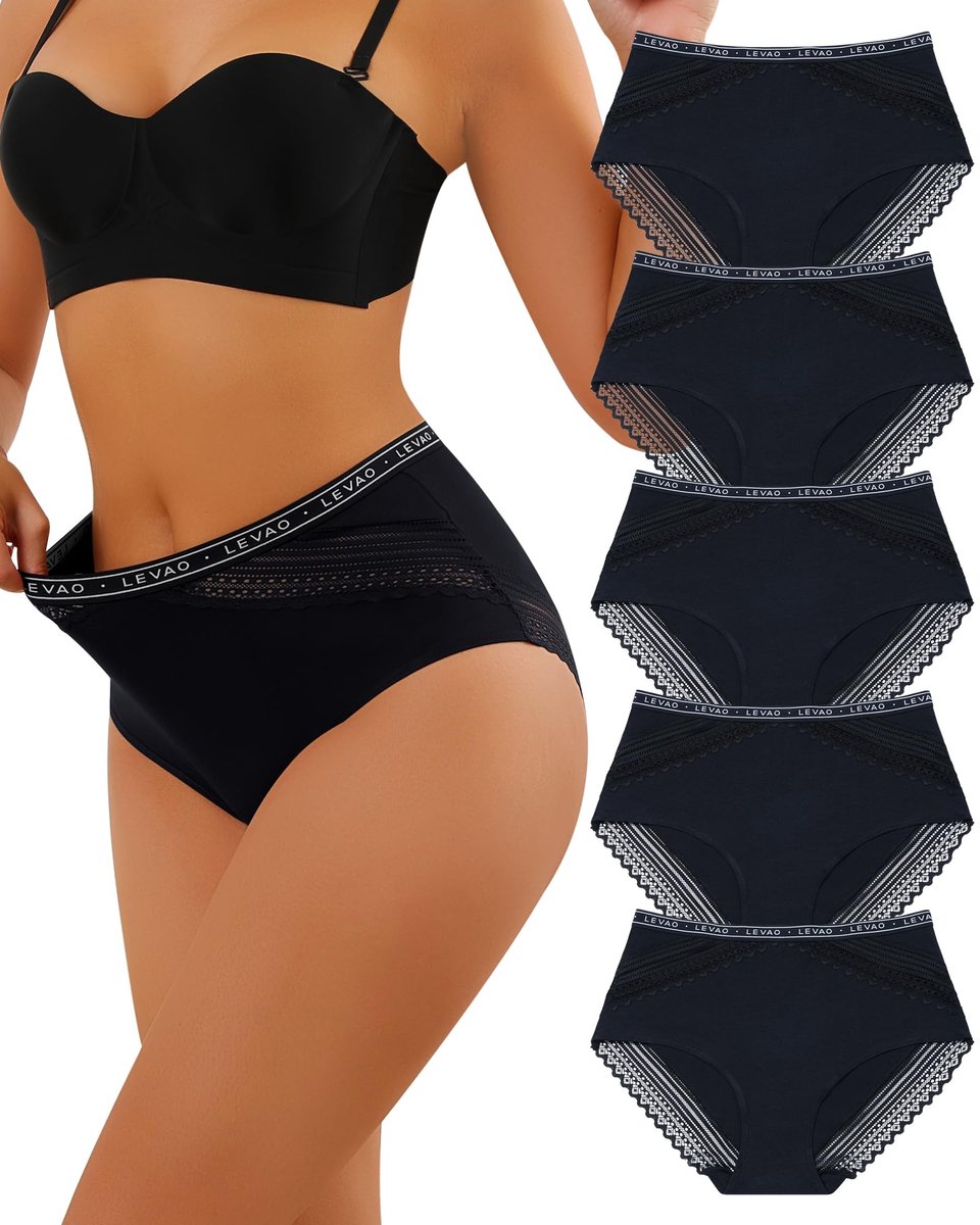 Set van 5 Damesonderbroeken - Hoge Taille Hipster van Katoen