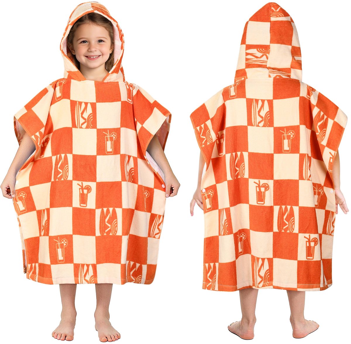 Kind Poncho Badjas - 100% Katoen - Oranje