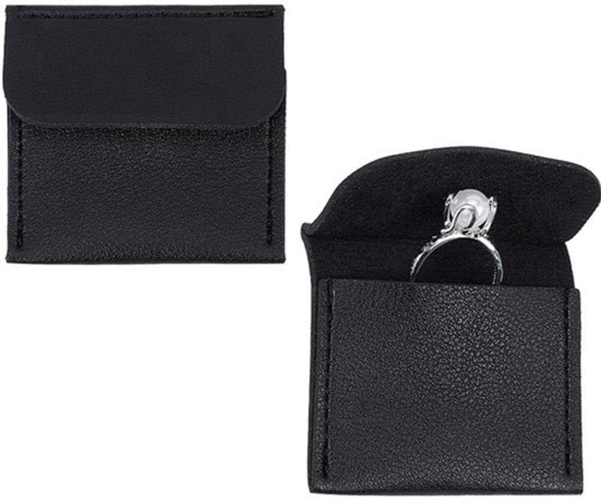 2 Stuks Leren Ring Pouch - Zwarte Cowhide Ringen Opbergtassen - Compact 2,3 x 2,2 Inch
