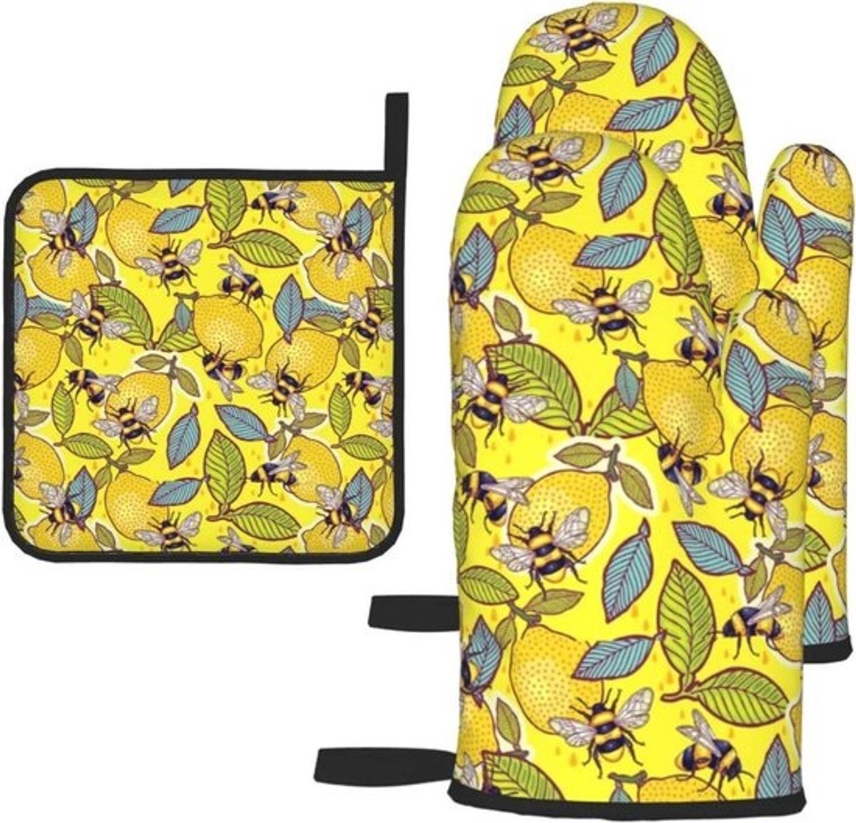 Ovenwanten en Pannenlappen Set - Keukenhandschoenen Hittebestendig - Koken en Bakken - Waterdicht Polyester - 3 Delige Set