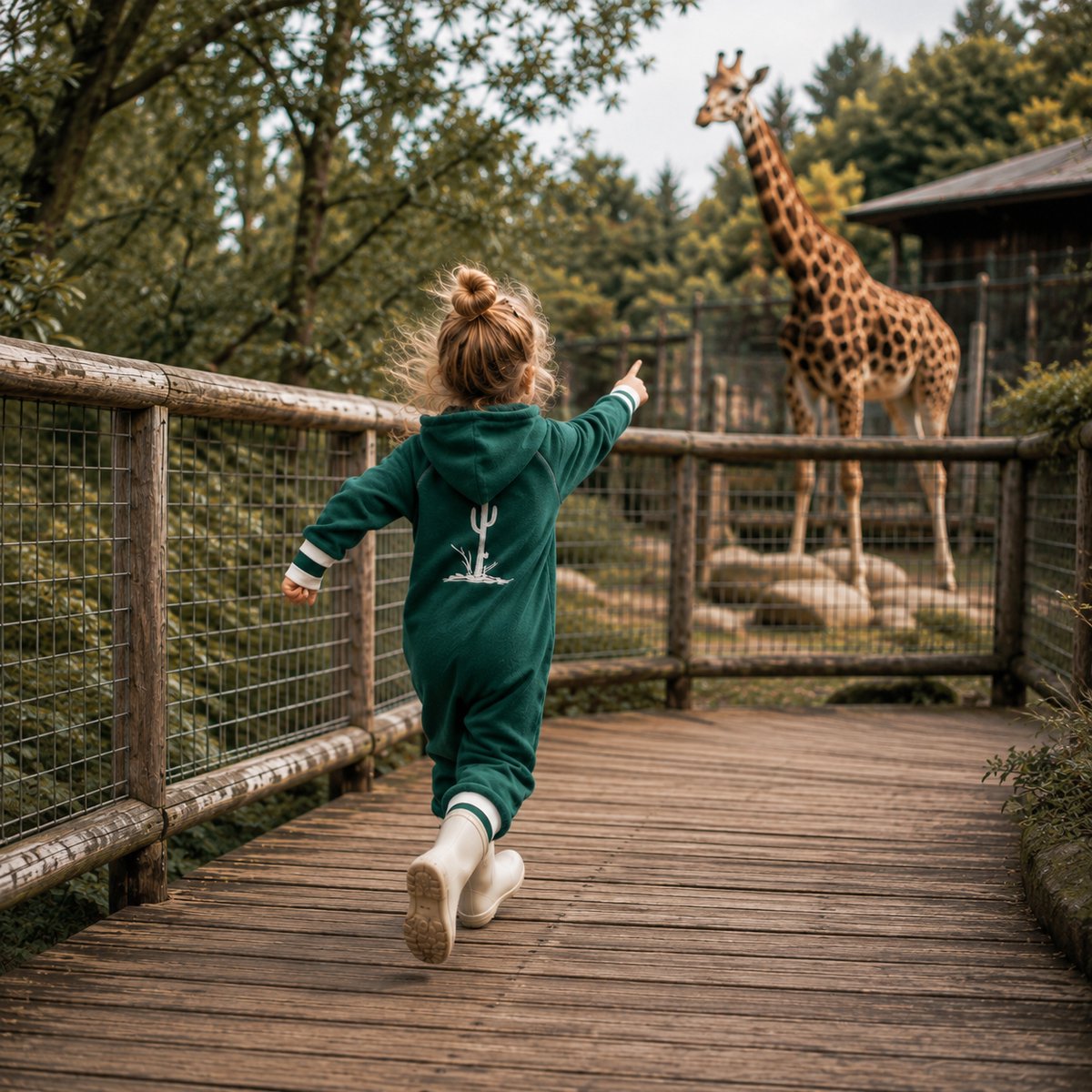 Ducksday - Fleecepak - Onesie voor kinderen - unisex - Donkergroen - maat 80/86