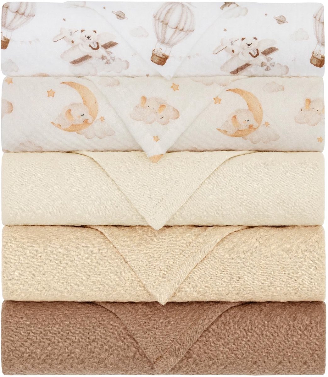 Muslin Doeken Set van 5 Stuks - 60 x 60 cm - Bruine Ballonnen