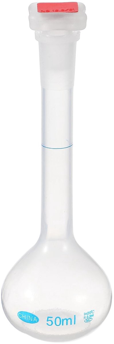50 ml Volumetrische Fles - Transparant met Rood Deksel