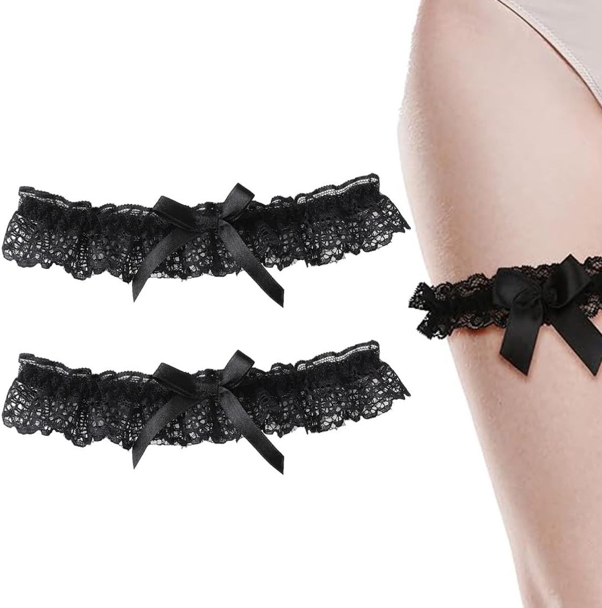 Verleidelijke Kousenbanden voor Dames met Strik - Set van 2, Perfect voor Lingerie en Speciale Gelegenheden