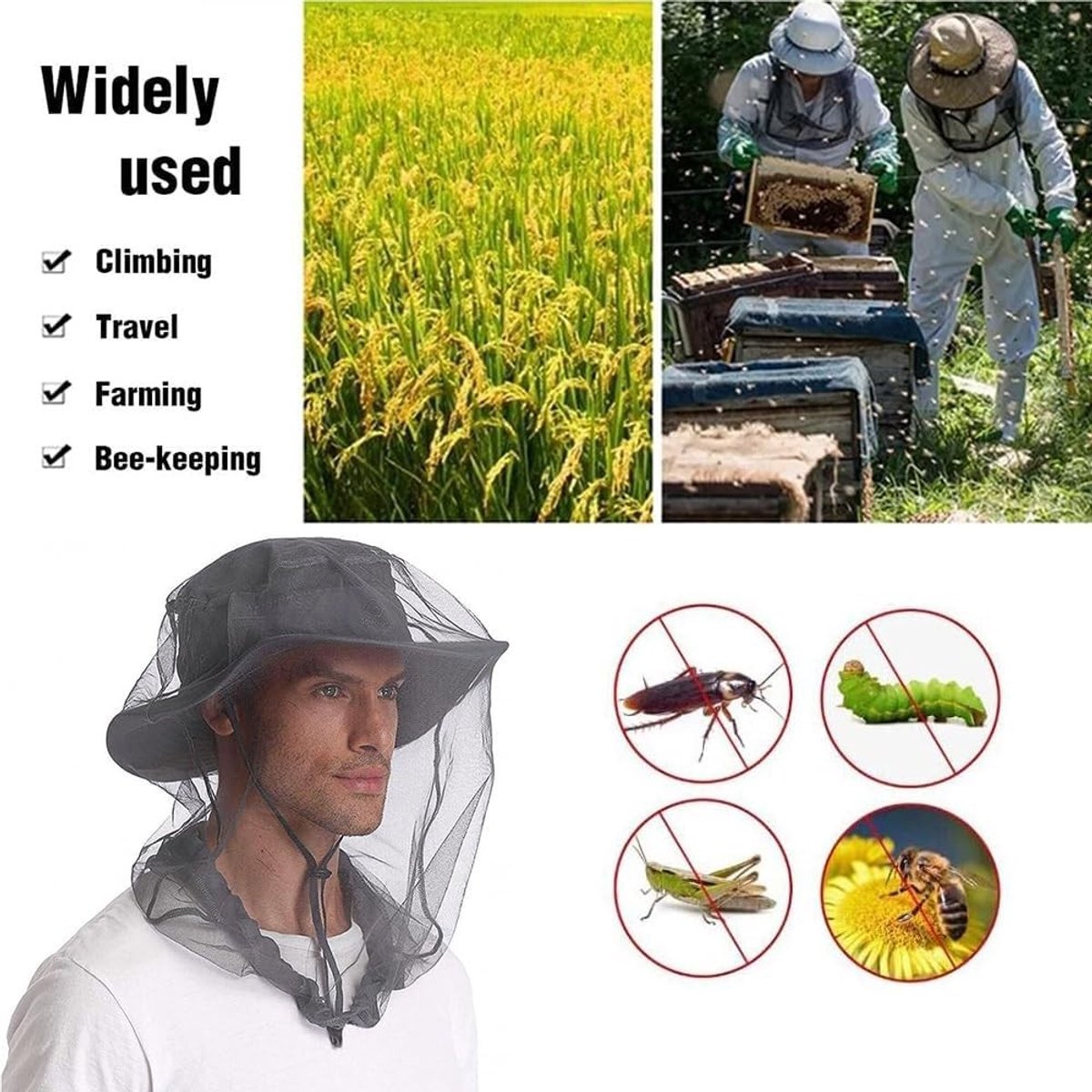 Insectenwerend Moskito Net, 2-Pack, Bescherming tegen Vliegen en Insecten, Ideaal voor Kamperen, Wandelen en Tuinieren, Extra Groot en Fijn Gaas (Grijs)