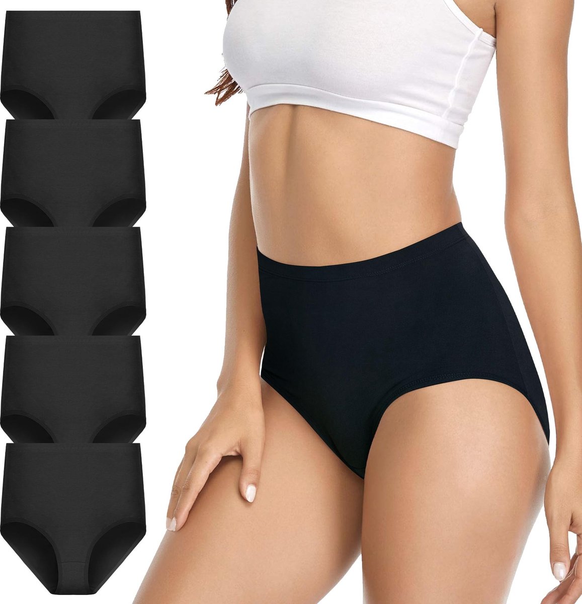 Dames Ondergoed - Hoog Taille Controle - Zwart - 5 Stuks