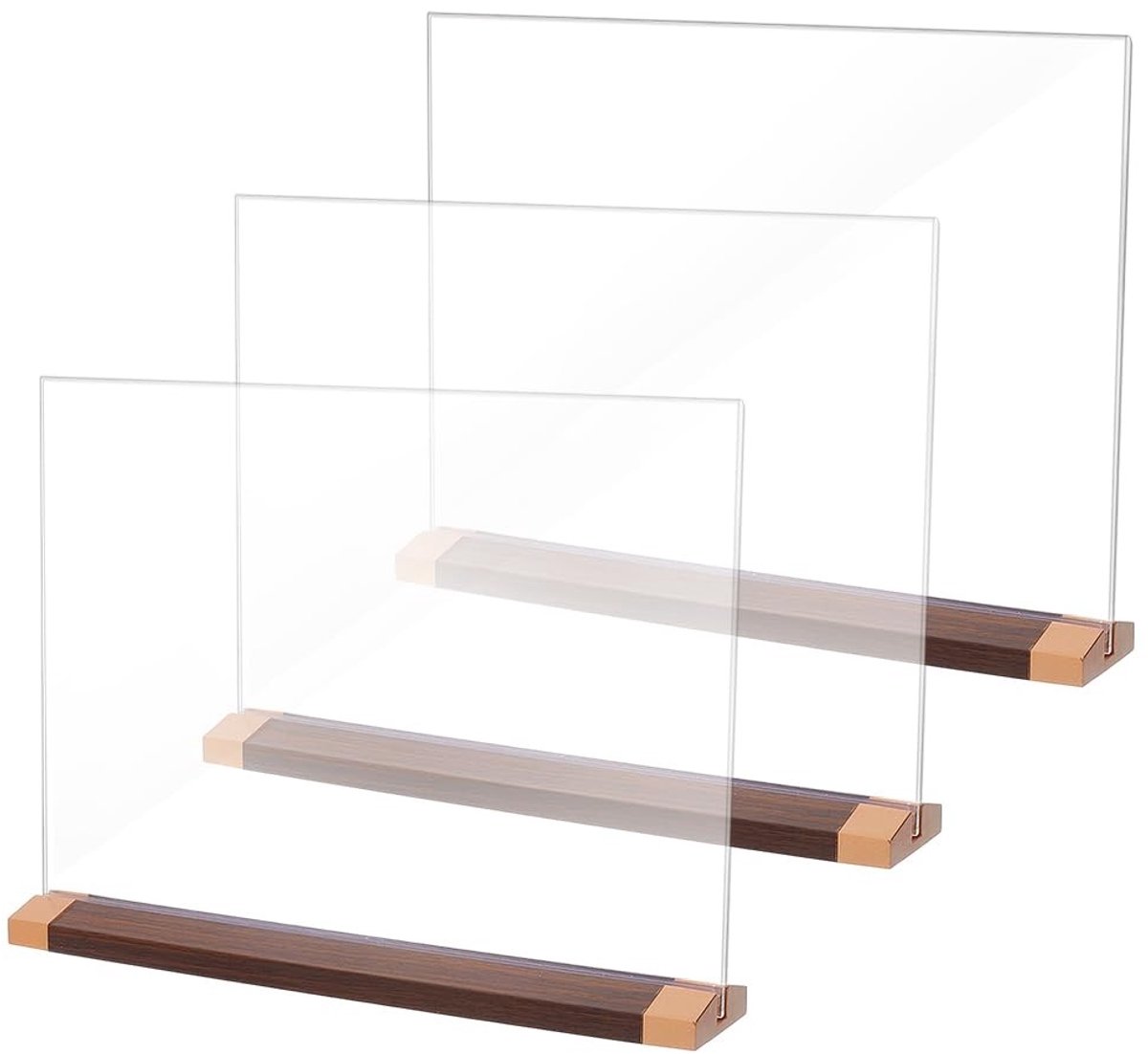 Acryl Bordhouder met Houten Basis - Set van 3 - T-vorm