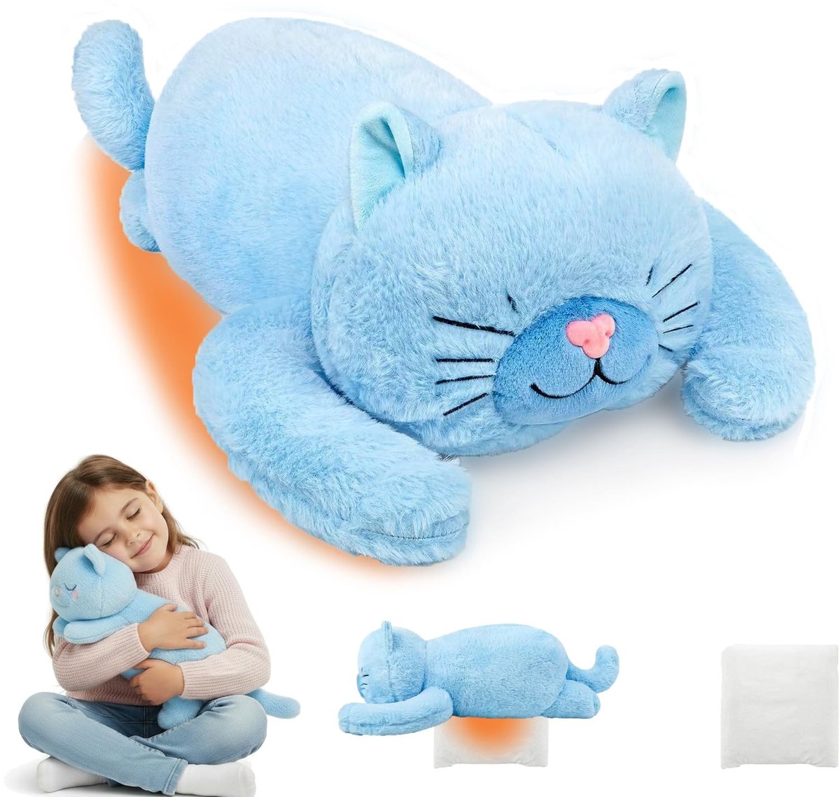 Gewichtskat knuffel met verwisselbare binnenkussen - blauw