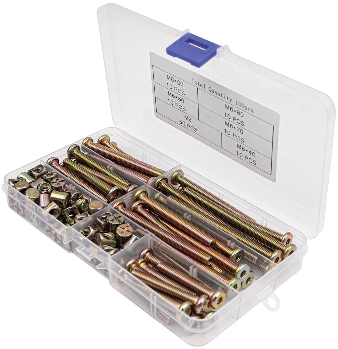 Meubelschroefmoerenset M6 - Assortiment 100 stuks met verschillende lengtes