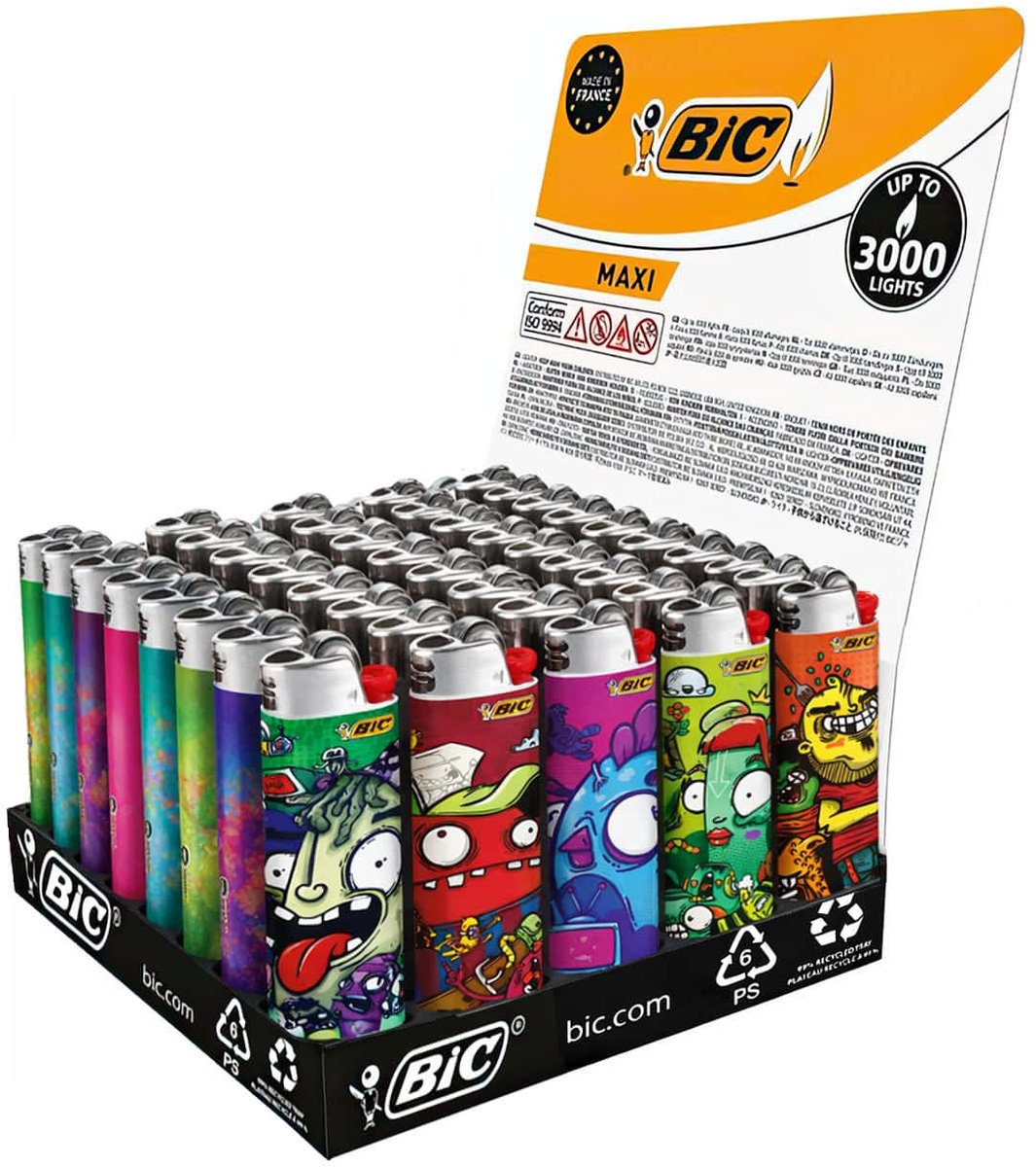 BIC® Maxi J26 aanstekers – Cartoons by Manuel Villa - Display 50 stuks
