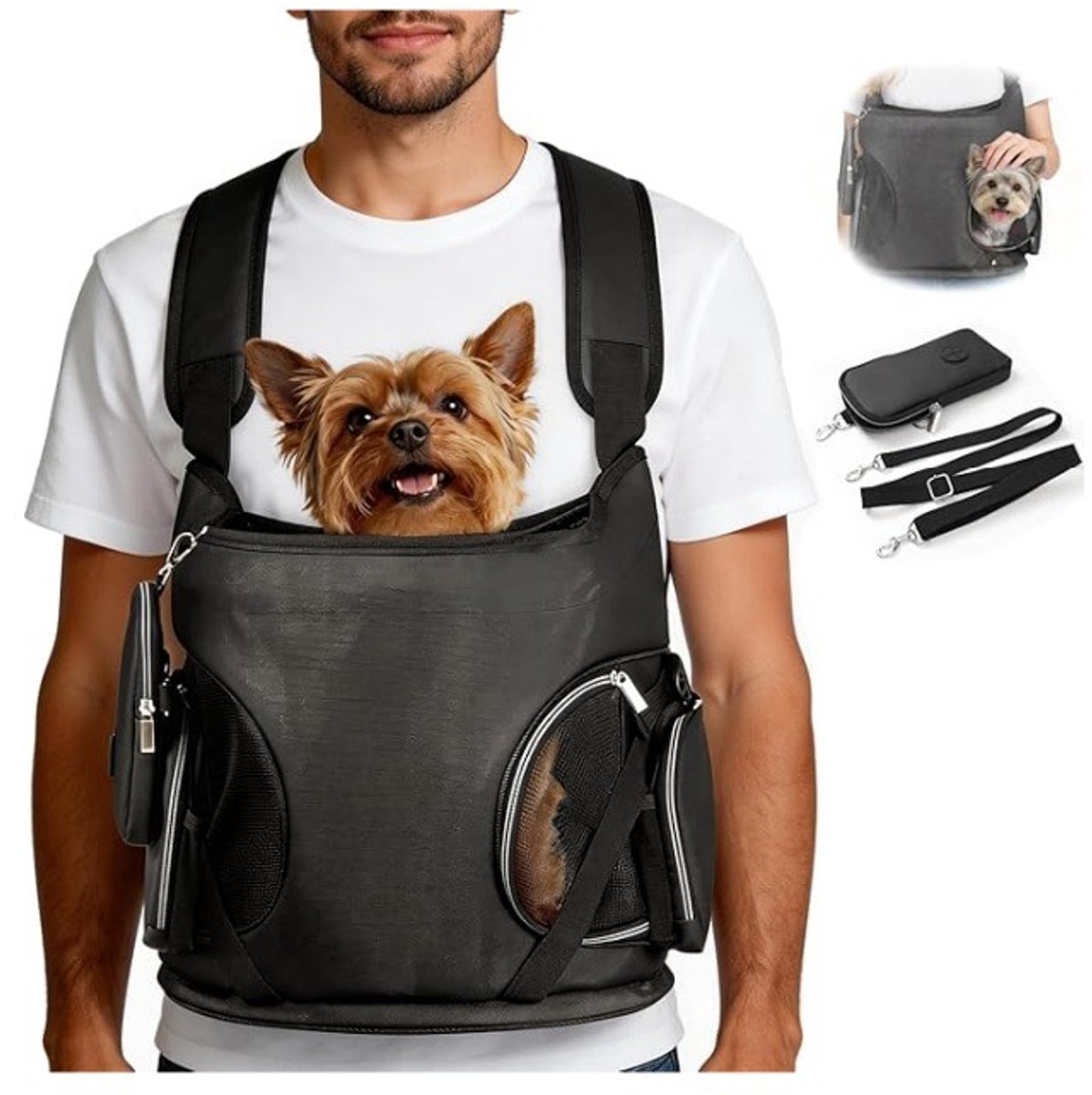 Huisdier voorvak rugzak, voor‑de‑borst draagtas voor kleine hond en kat, ademend net, veiligheidsriem, meerdere opbergvakken, max. 5,4 kg huisdier