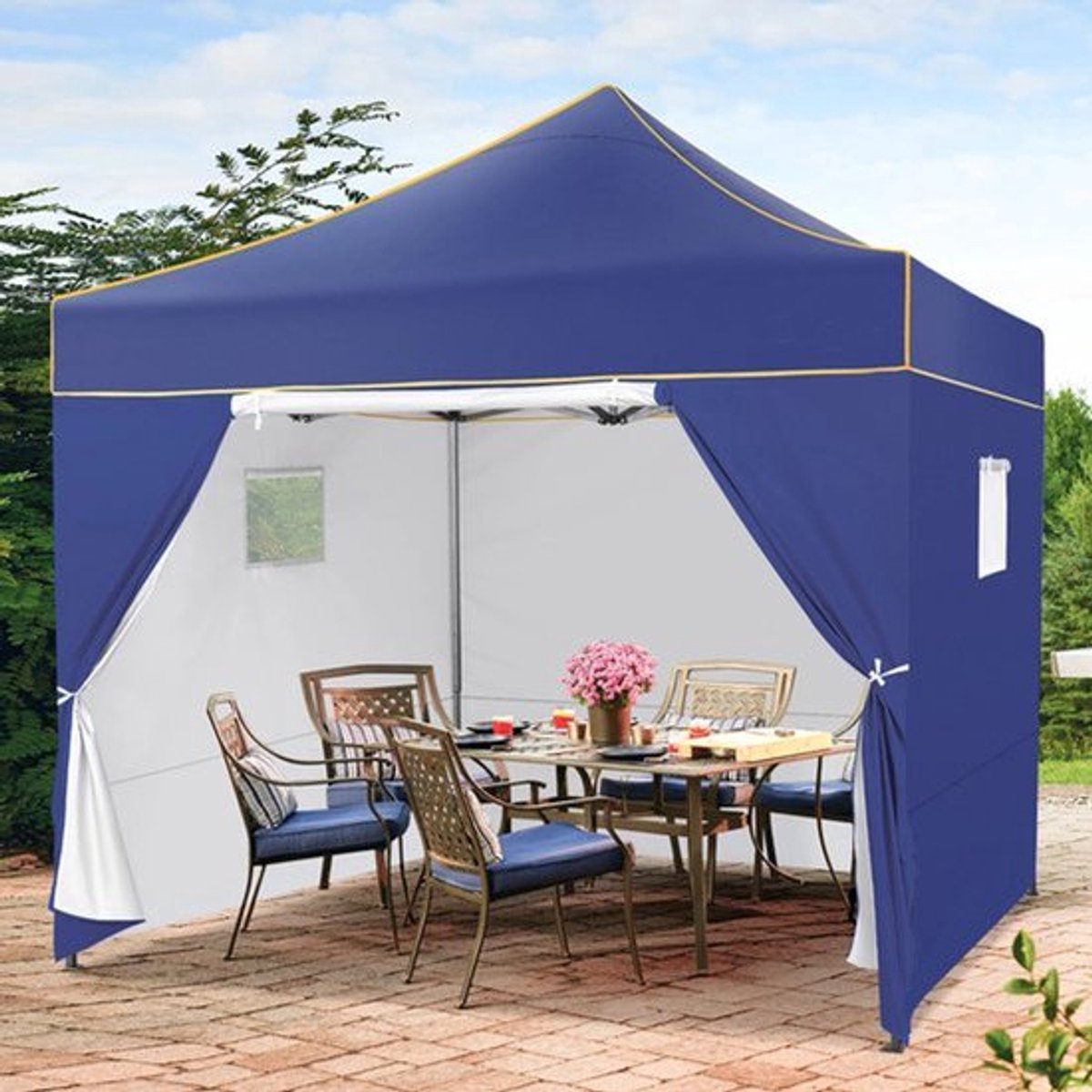 Partytent – Schaduwdoek – Vouwtent – Waterdicht Frame – UPF 50+ Zonbescherming - 3x3 m - Marineblauw