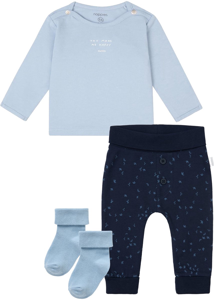 Noppies - Kledingset - 3 delig - Broek Nicea Donkerblauw - Shirt Neisse Lichtblauw - 1 paar sokjes - Maat 62