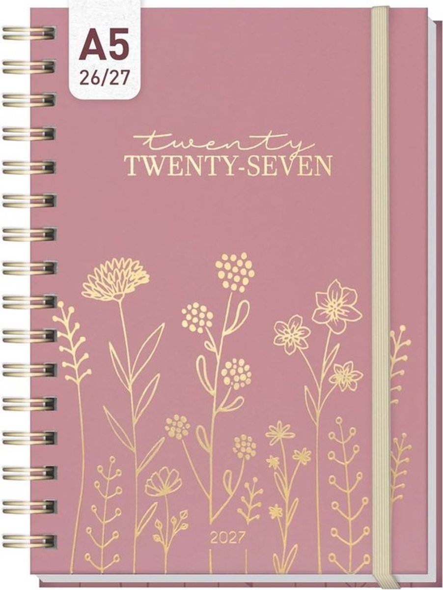 Ringband Kalender A5 - Weekplanner Agenda - Planning Maken - Meertalig Overzicht - 17 Maanden - Rosé