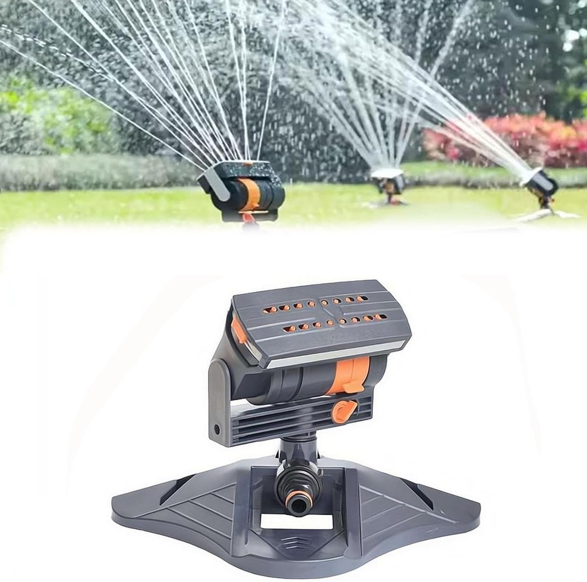 KZQ Oscillerende sproeier - 16 mini-turbines, verstelbaar bereik, 4 sproeistanden - Voor gazons, tuin en borders - Zwart