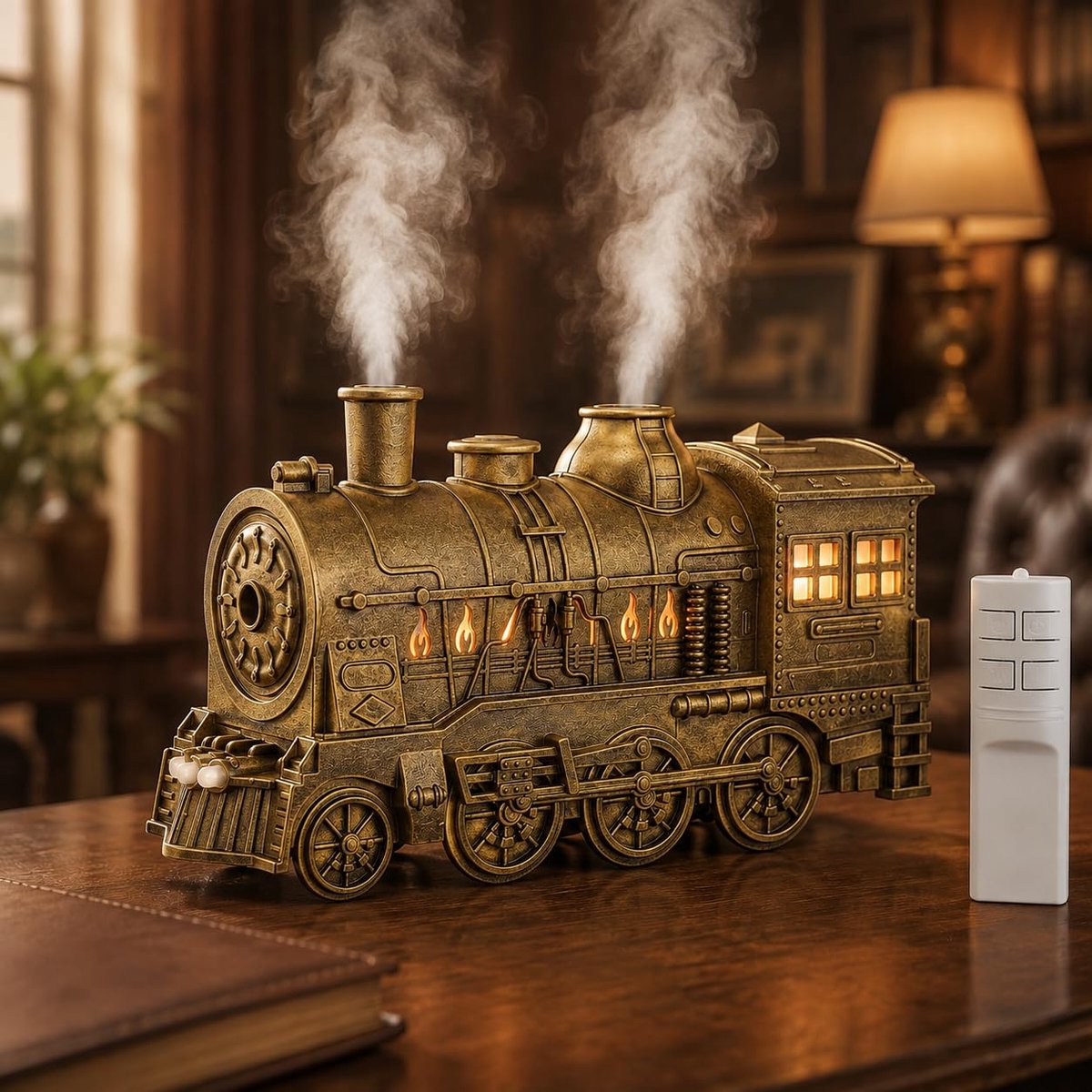 Namajunas - Train Aroma Diffuser - 300ML Vintage Stoomtrein Diffuser - Luchtbevochtiger Met 2-Kleuren LED-licht - Met 2 Mistmodi - Automatische Uitschakeling - Voor Slaapkamer Kantoor, Woondecoratie