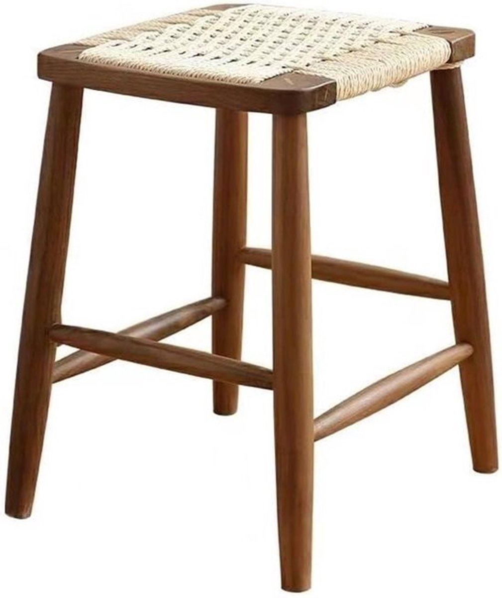 Houten Kruk - Schoenenbank Opstapje - Schoenen Wisselen - Rond en Glad - 45 cm - Houtkleur