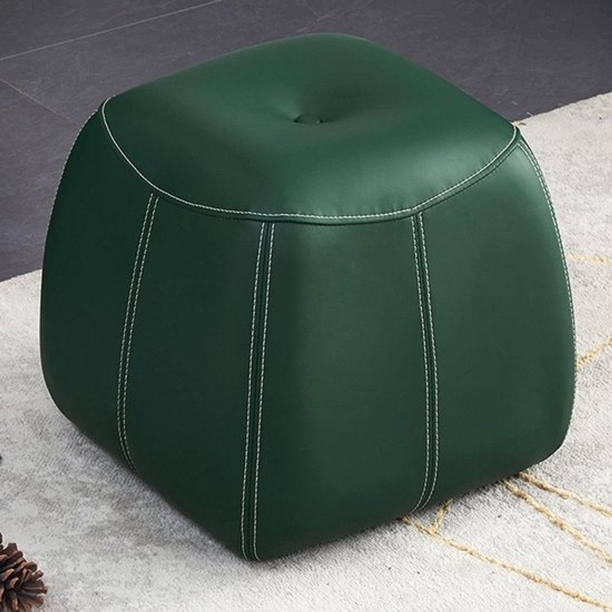 Voetenbank Fluwelen Poef - Make-up krukje - Ontspannen Zitten - Gebogen zitvlak - 40x40x38cm - Groen