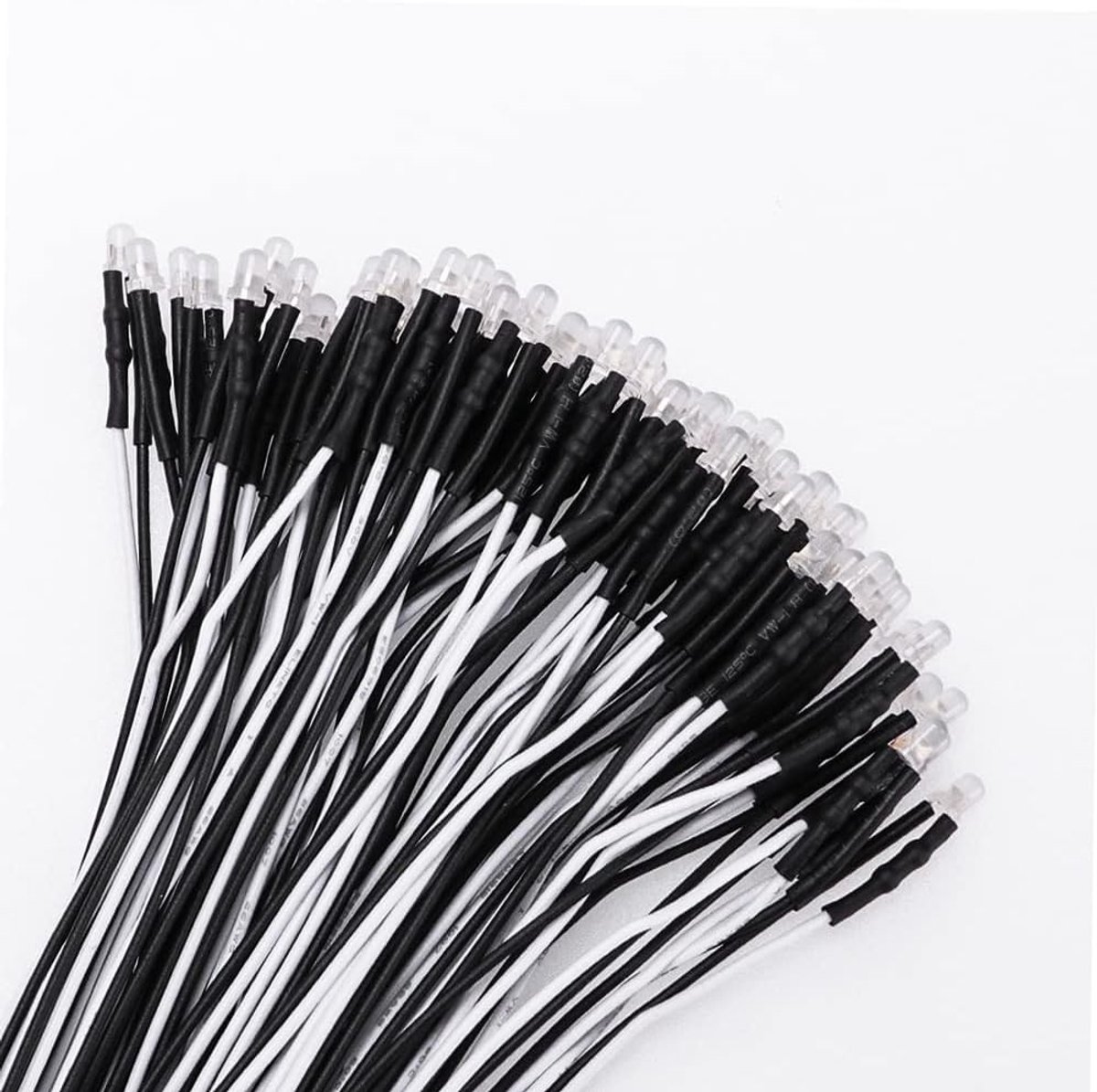 50 Stuks 3mm LED Diodes met Diffuus Gekleurde Lens, Ultra Heldere 12V 20cm Voorbedrade Verlichting, Koud Wit en Kleurrijk Licht
