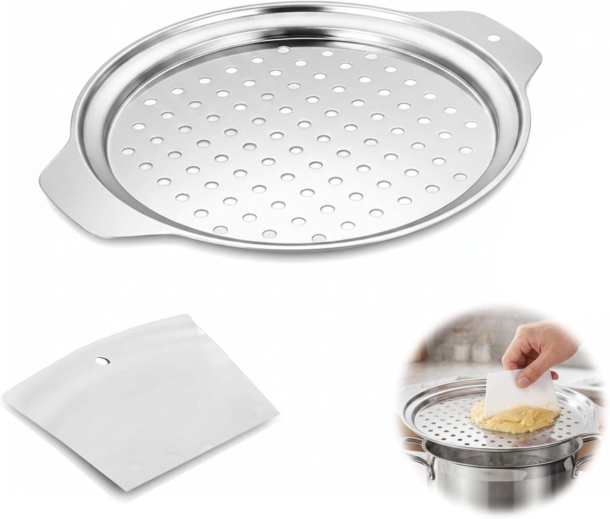 RVS Spätzlepers Set met Schraper, Vaatwasserbestendig voor Huisgemaakte Spätzle en Knödel, Geschikt voor Potten tot 30 cm Diameter