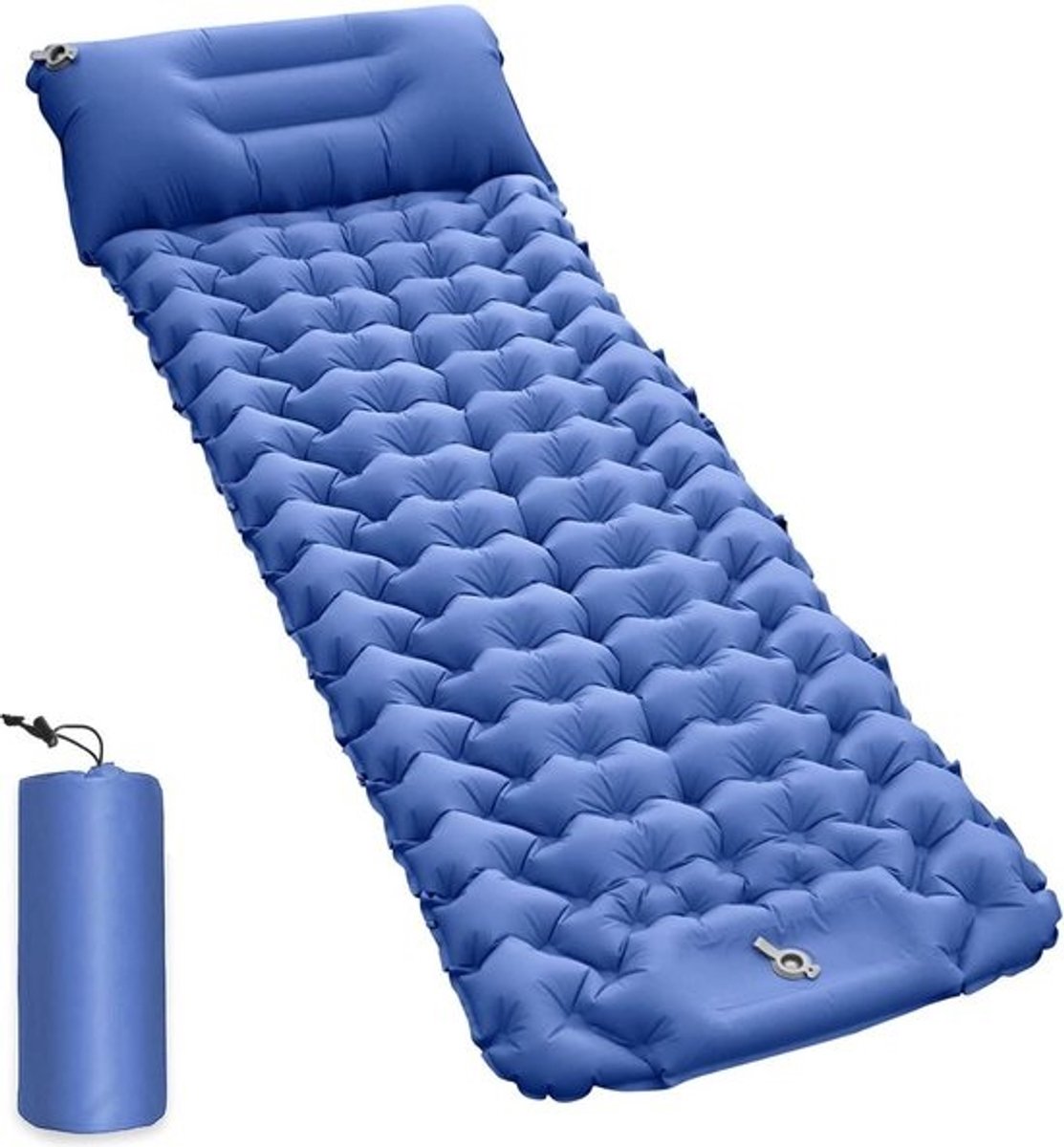 Draagbaar ultralicht opblaasbaar campingmatras met voetpomp - trekkingmatras voor kamperen en wandelen - blauw